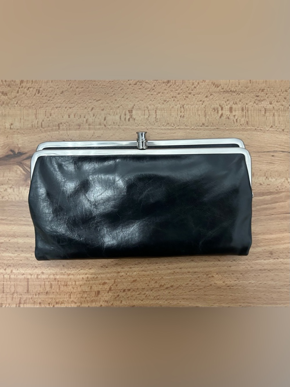 NWOT Hobo Lauren Wallet / clutch, black leather / silver frame